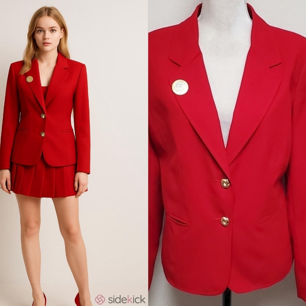 Mary Kay Star Senior Consultant Vintage Red Gold Diamond Brooch Blazer Set